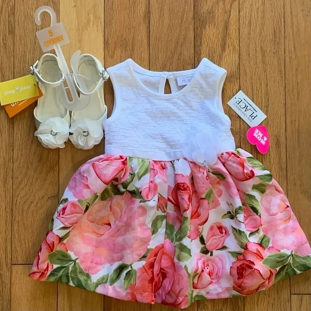 NWT Children’s Place Floral Dress + Low Heel Shoes